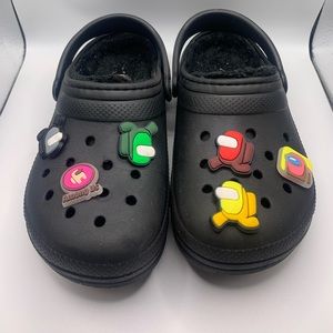 Size 13y Black Crocs with Among us Jibbitz